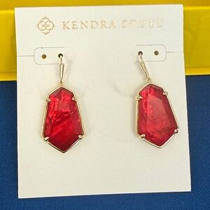 Kendra Scott drop earrings-Gold tone with Cranberry-colored stones